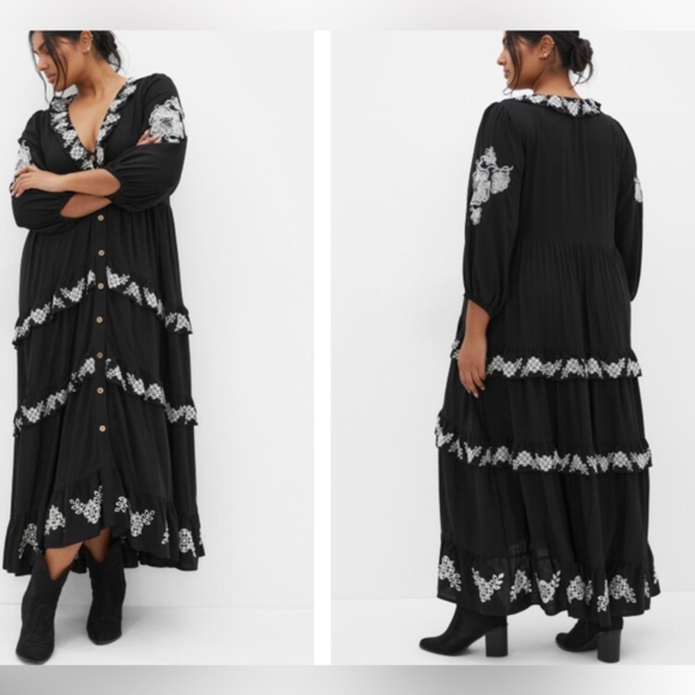 City Chic Boheme Embroidery Black Maxi Dress